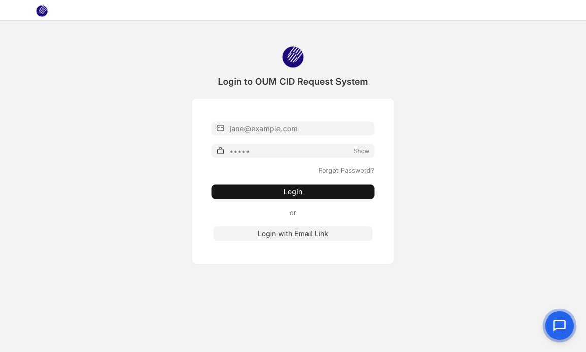 Login page